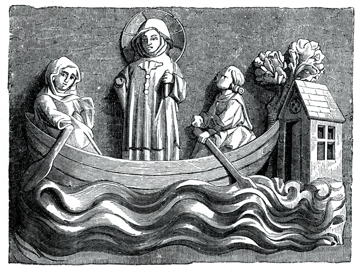 Svatý Julián a sv. Basilissa, jeho manželka, přenášející Krista na své lodi, 13. století 1870 od Unbekannt