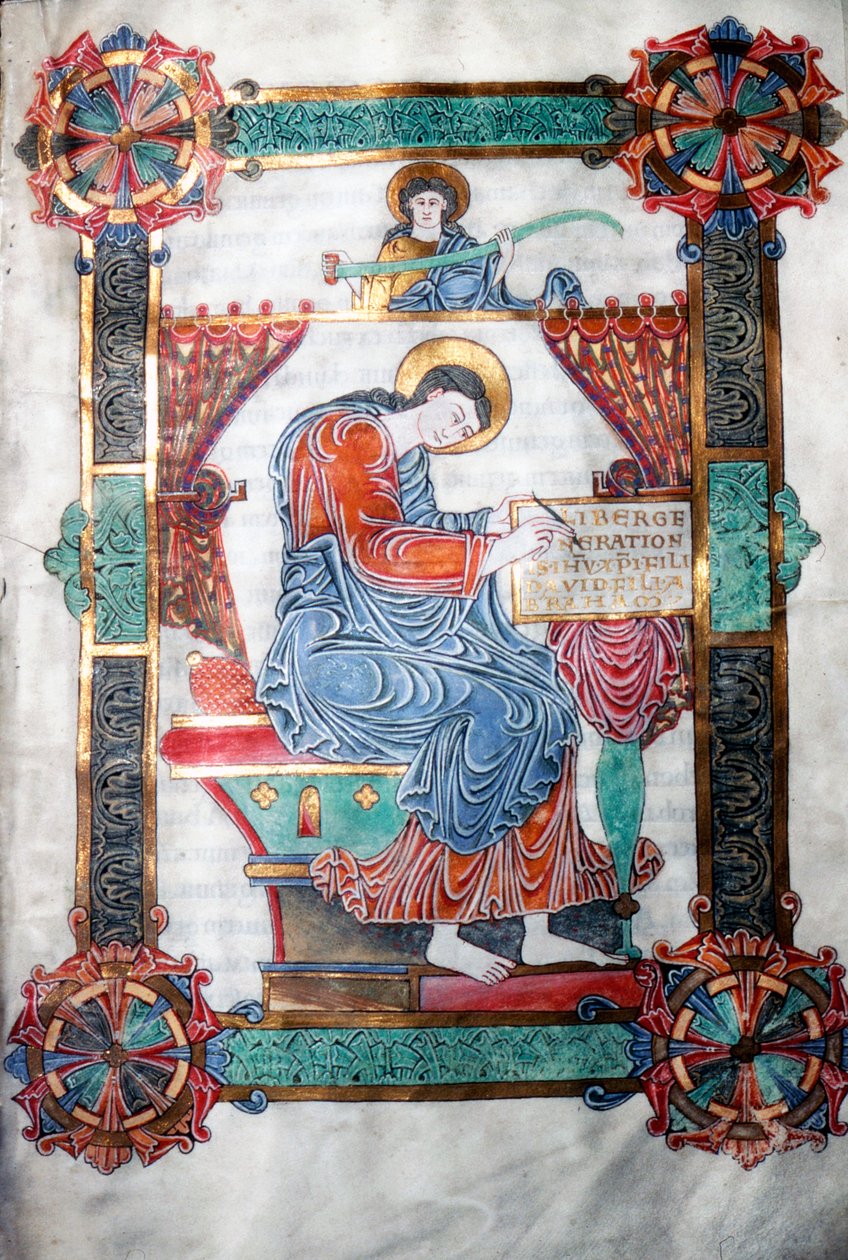 Sv. Matouš píšící své evangelium, anglosaské dílo, c1062-65. od Unbekannt