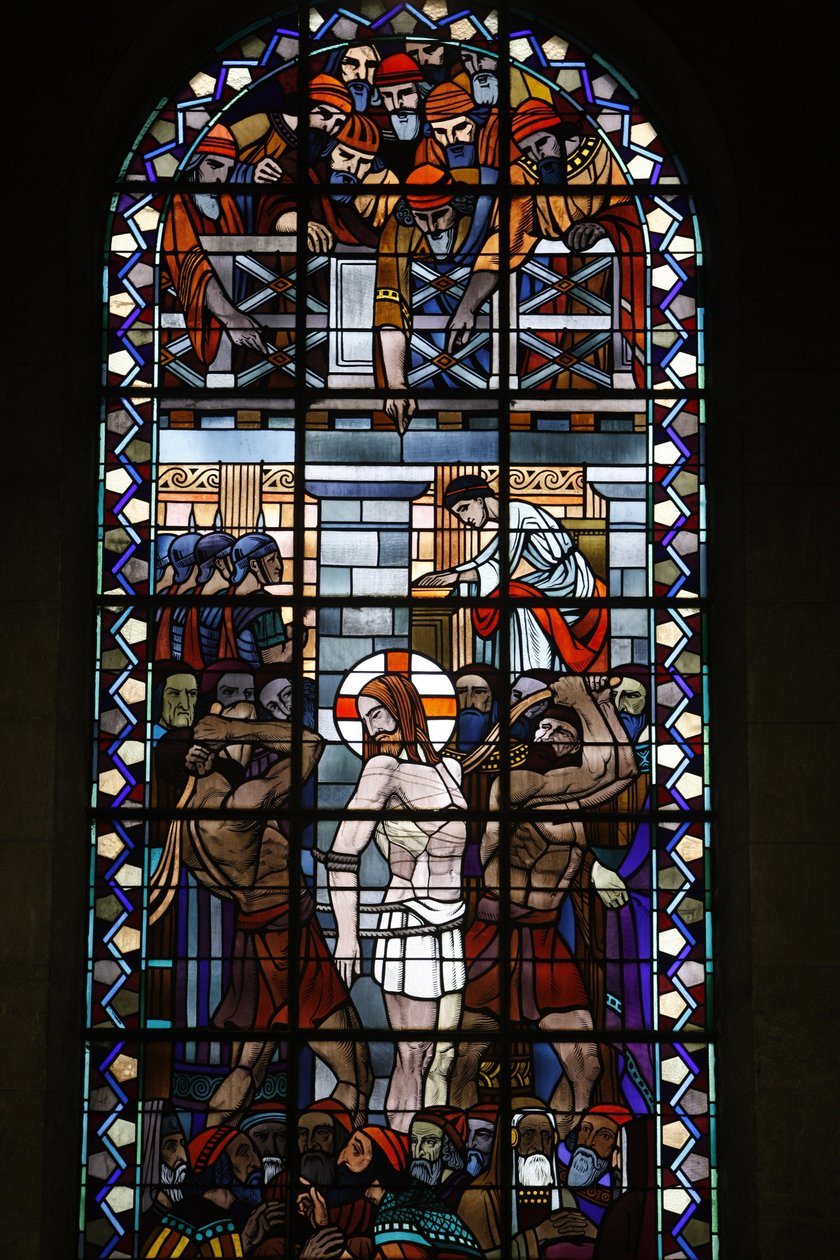 Vitráže v katolickém kostele Notre Dame du Rosaire: Kristova muka, Saint-Ouen, Francie od Unbekannt
