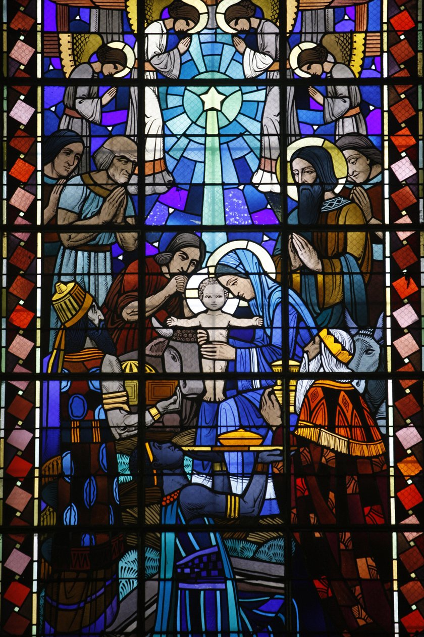 Vitráže v katolickém kostele Notre Dame du Rosaire: Betlém, Saint-Ouen, Francie od Unbekannt