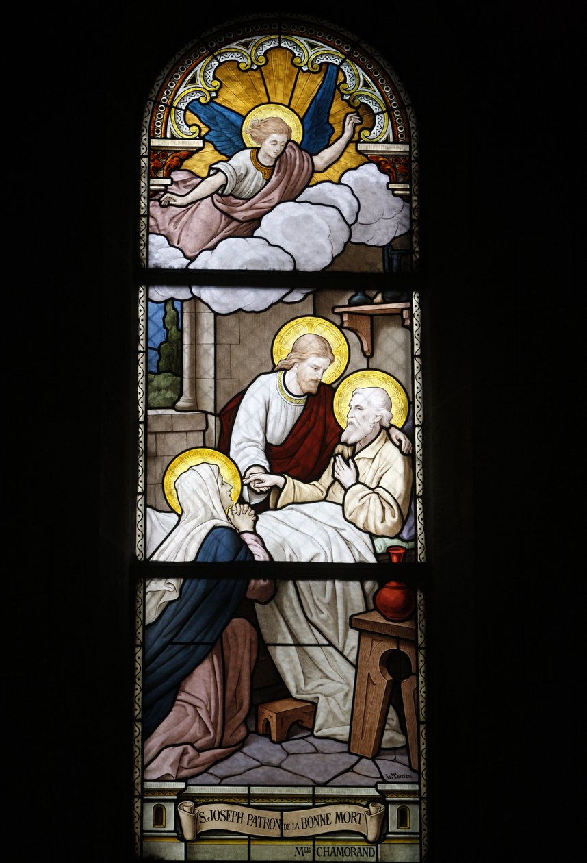 Vitráže v katolickém kostele Notre Dame du Rosaire: Saint Joseph, patron smrti, Saint-Ouen, Francie od Unbekannt