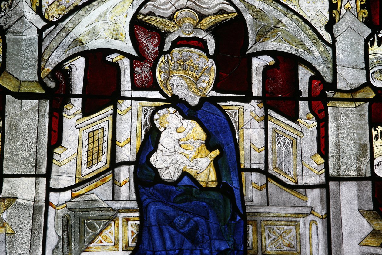 Okno z barevného skla na Collegiale Notre-Dame des Marais: Panna a dítě Villefranche-sur-Saone Francie od Unbekannt