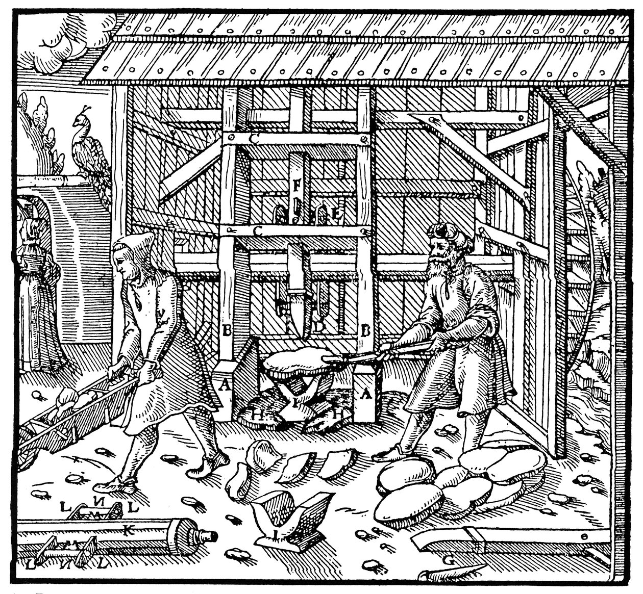 Razítko pro lámání měděných kupelačních koláčů pro další rafinaci, 1556 od Unbekannt