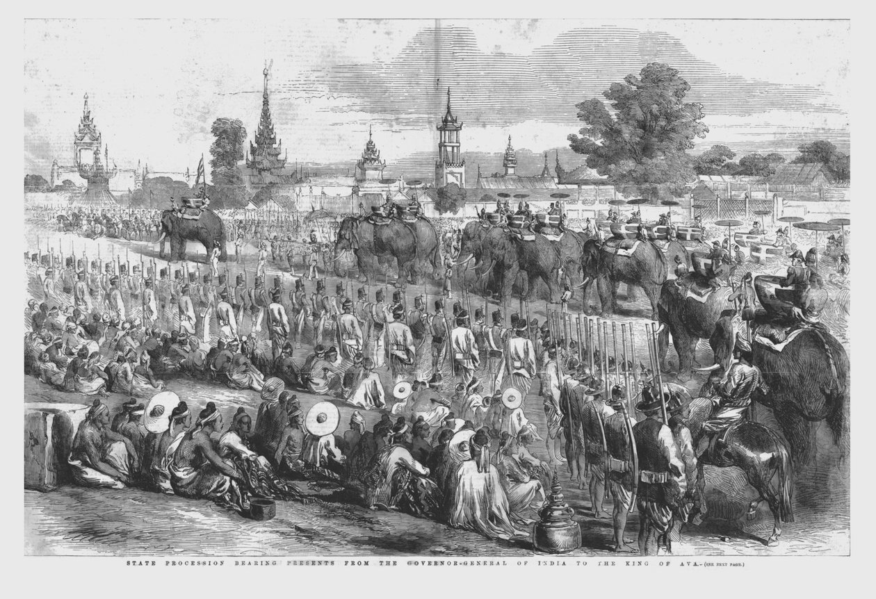 Státní průvod nesoucí dary od generálního guvernéra Indie králi Avy, 1856 od Unbekannt