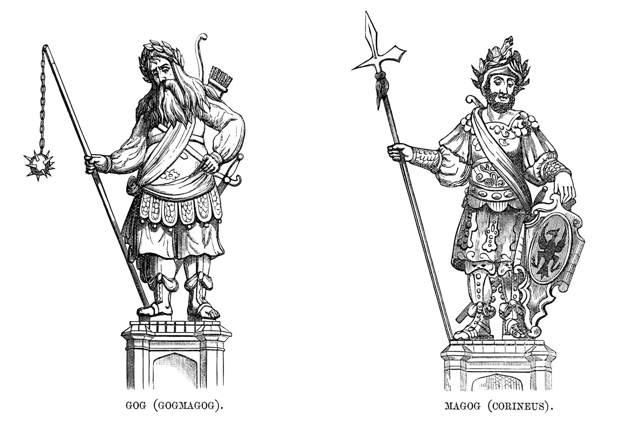 Sochy Gog Gogmagog a Magog Corineus, 1886 od Unbekannt