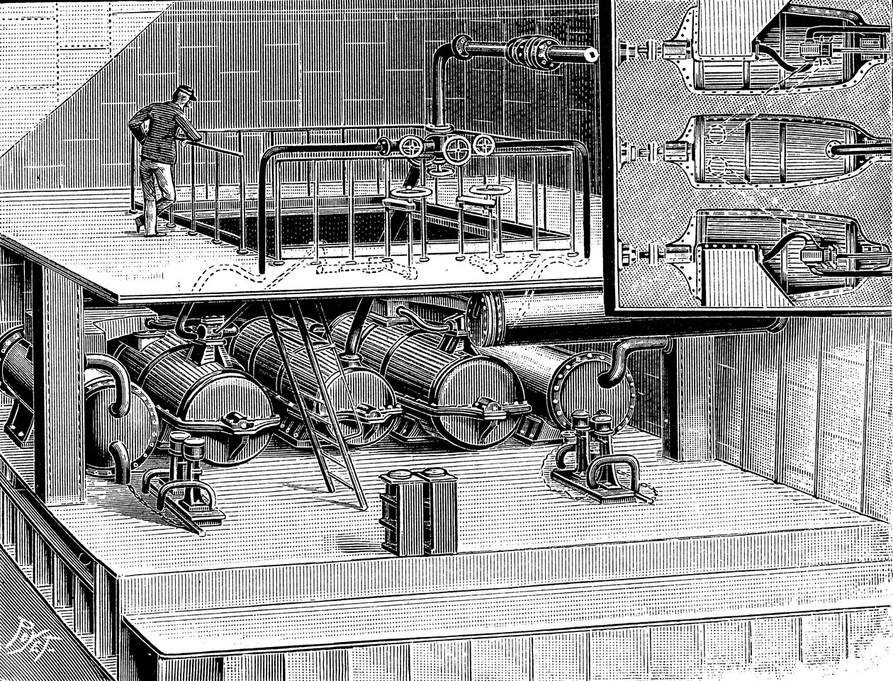 Parní turbíny namontované na doverském paketovém člunu Queen, 1904 od Unbekannt