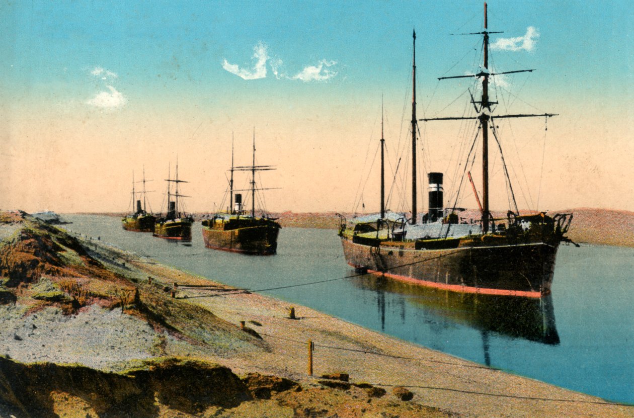 Parníky projíždějící Suezským průplavem, Egypt, 20. století od Unbekannt