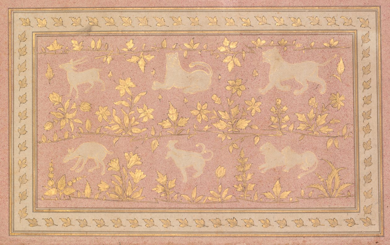 Stenciled Scenes of Lion and Gazelle, c. 1710. od Unbekannt