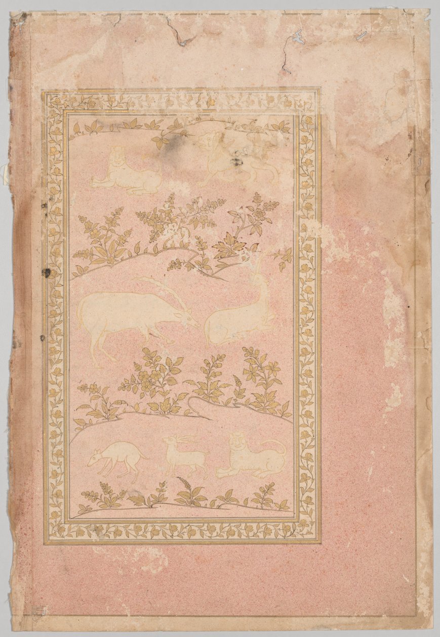 Stenciled Scenes of Lion and Gazelle, c. 1710. od Unbekannt