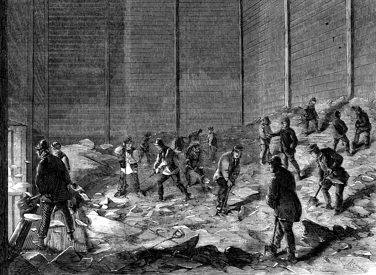 Skladování ledu v izolovaných přístřešcích v Charless Ice Store, Chelsea, Londýn, 1861 od Unbekannt