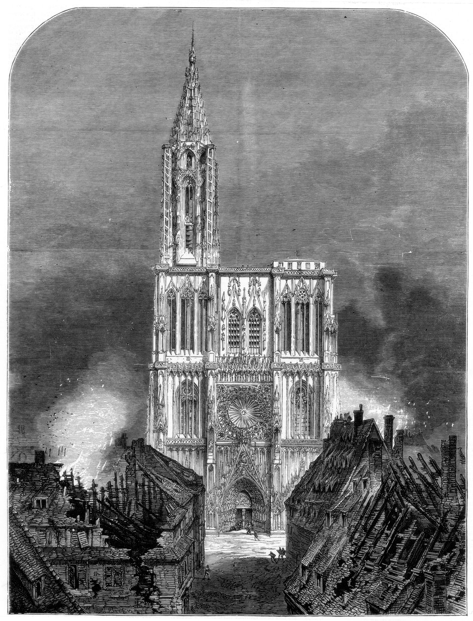 Katedrála ve Štrasburku během závěrečného bombardování města, francouzsko-pruská válka, 1870 od Unbekannt