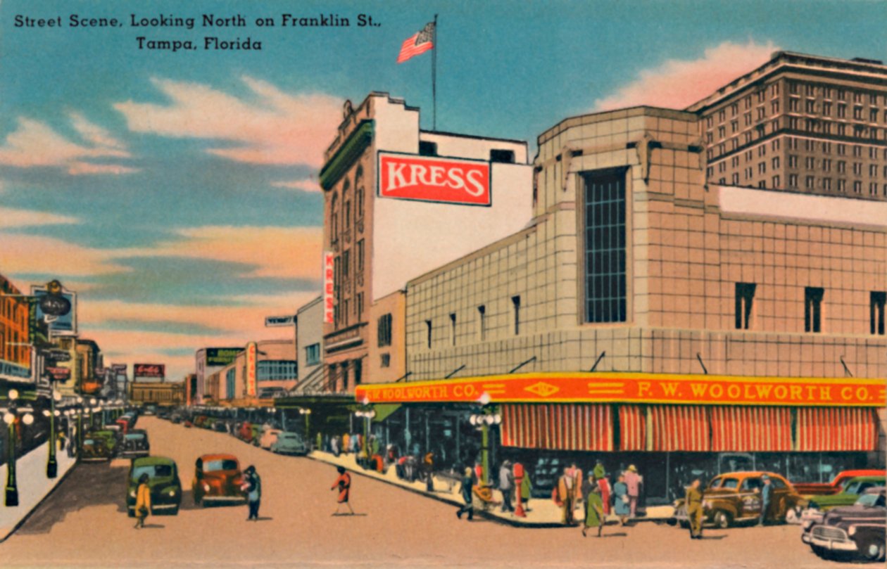 Pouliční scéna, Pohled na sever na Franklin St., Tampa, Florida, c1940 od Unbekannt