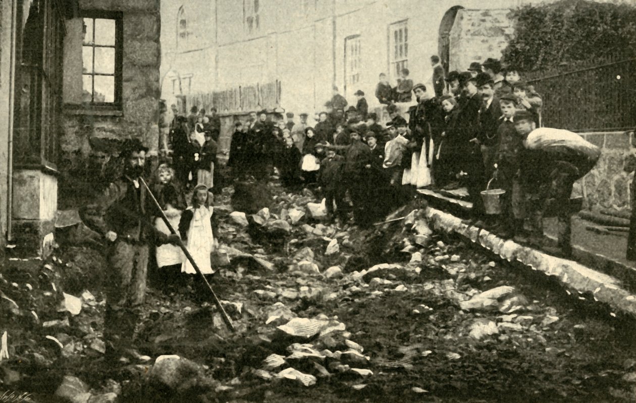Ulice v St. Ives po návštěvě po povodni, 1901. od Unbekannt