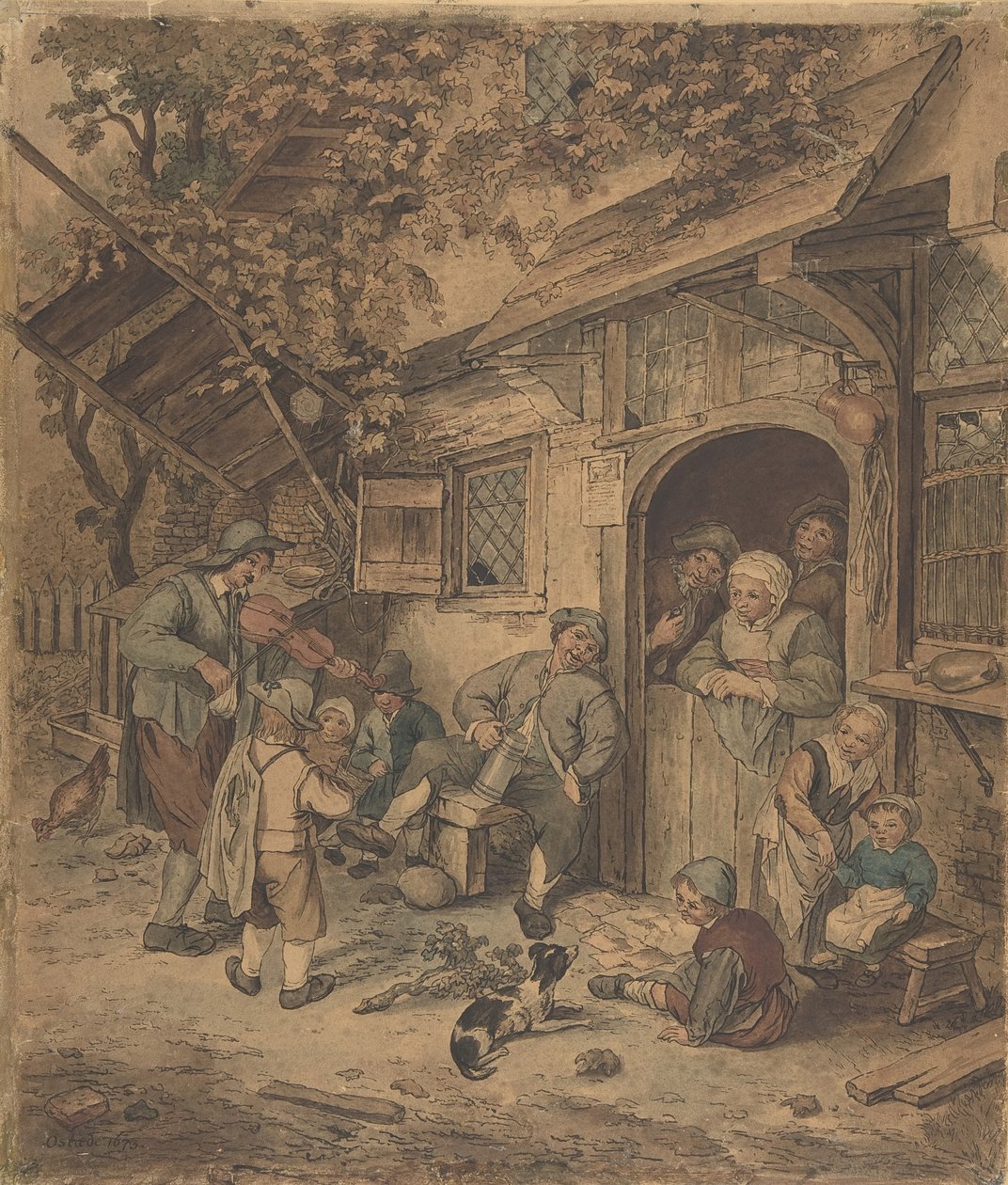 Chodící houslista u dveří Ale House, 1625-85. od Unbekannt