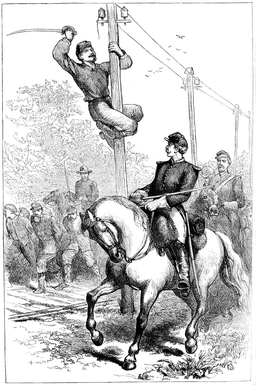 Stuartova kavalérie stříhala telegrafní dráty, Americká občanská válka, c1861-1864 c1880 od Unbekannt