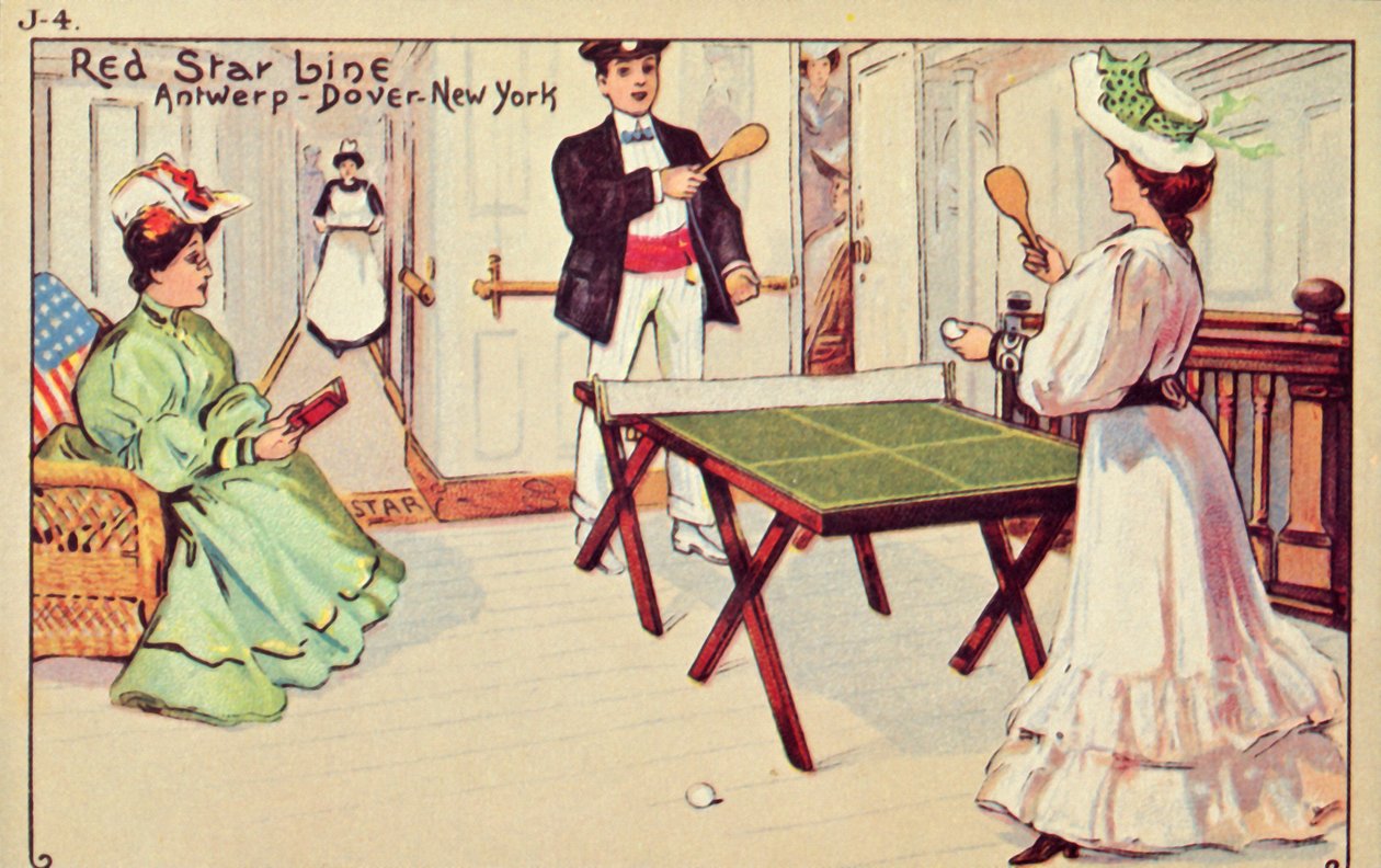 Stolní tenis na palubě osobní lodi Red Star Line, 1907. od Unbekannt