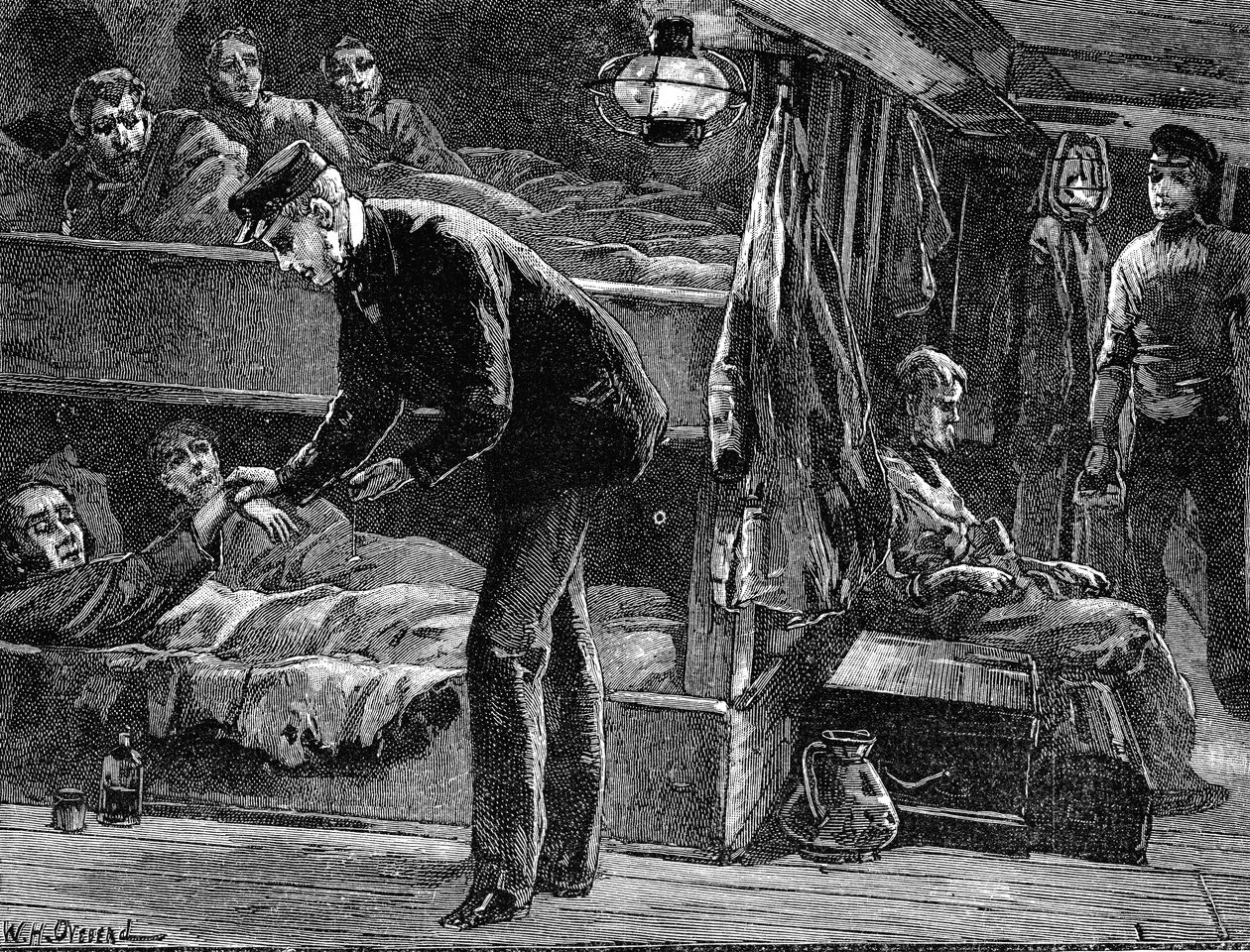 Měření tepu nemocného irského emigranta na palubě lodi, 40. léta 19. století c1890 od Unbekannt
