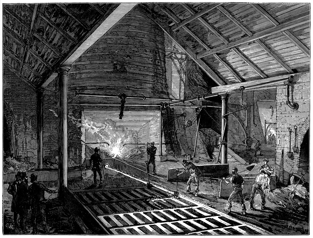 Odpichování vysoké pece a pouštění roztaveného železa do prasat, c1885 od Unbekannt