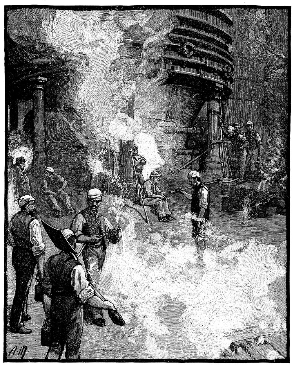 Odpichování vysoké pece a lití železa do prasat, Siemens železárna a ocelárna, Wales, 1885 od Unbekannt