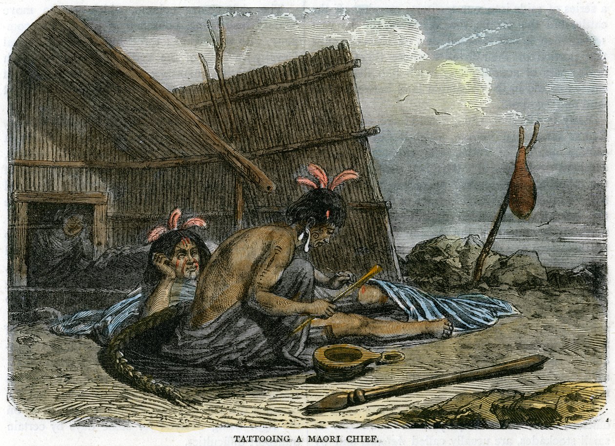 Tetování maorského náčelníka, Nový Zéland, c1875 od Unbekannt