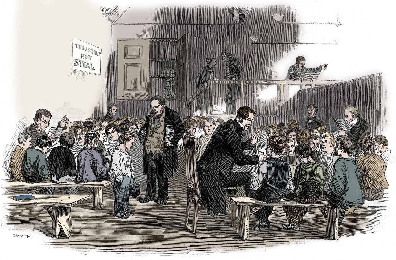 Výuka chlapců číst ve škole Ragged School Union, Lambeth, Londýn, 1868 od Unbekannt