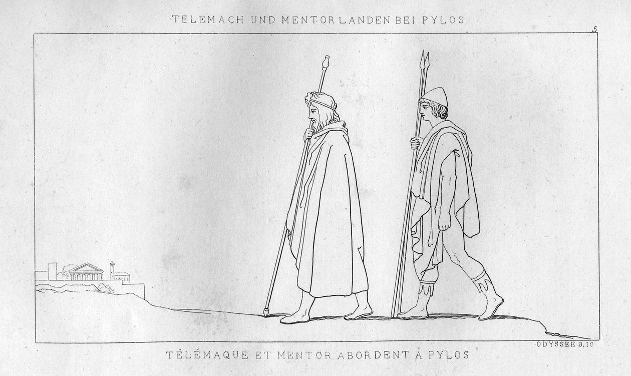 Telemachus a Mentor dorazí do Pylos, c1833 od Unbekannt