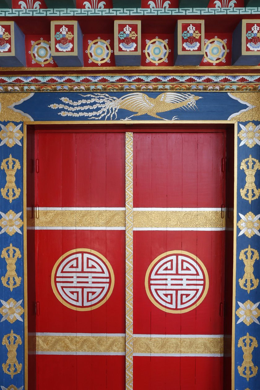 Chrám tisíce Buddhů. Sbor Dashang Kagyu Ling. Dveře pagody, La Boulaye, Francie od Unbekannt