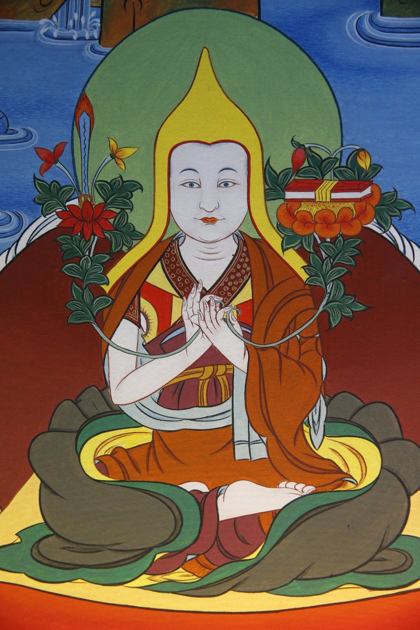 Chrám tisíce Buddhů Shromáždění Dashang Kagyu Ling Obraz Modlící se mnich, La Boulaye, Francie od Unbekannt