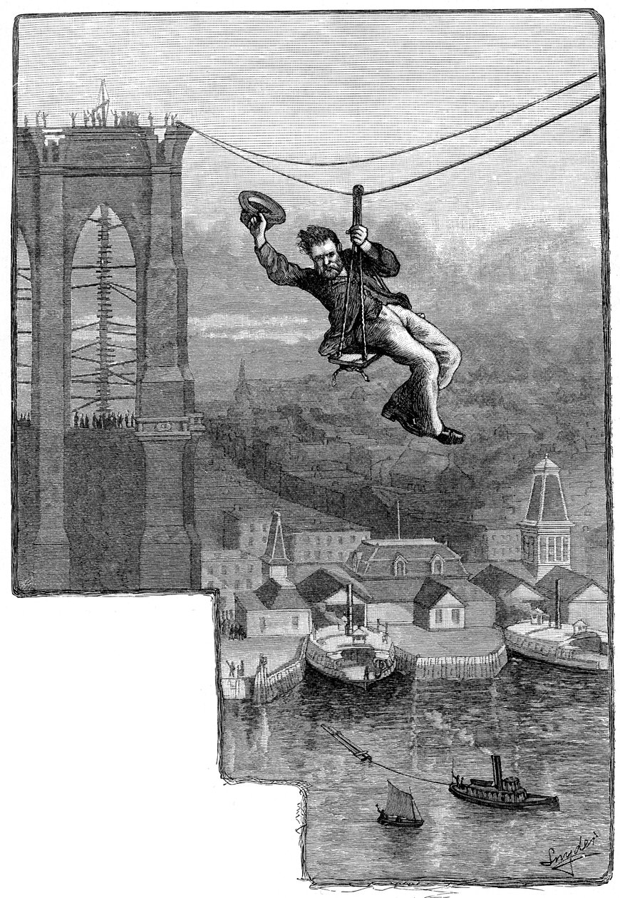 Testování kabelů na Brooklyn Bridge, c1900 od Unbekannt