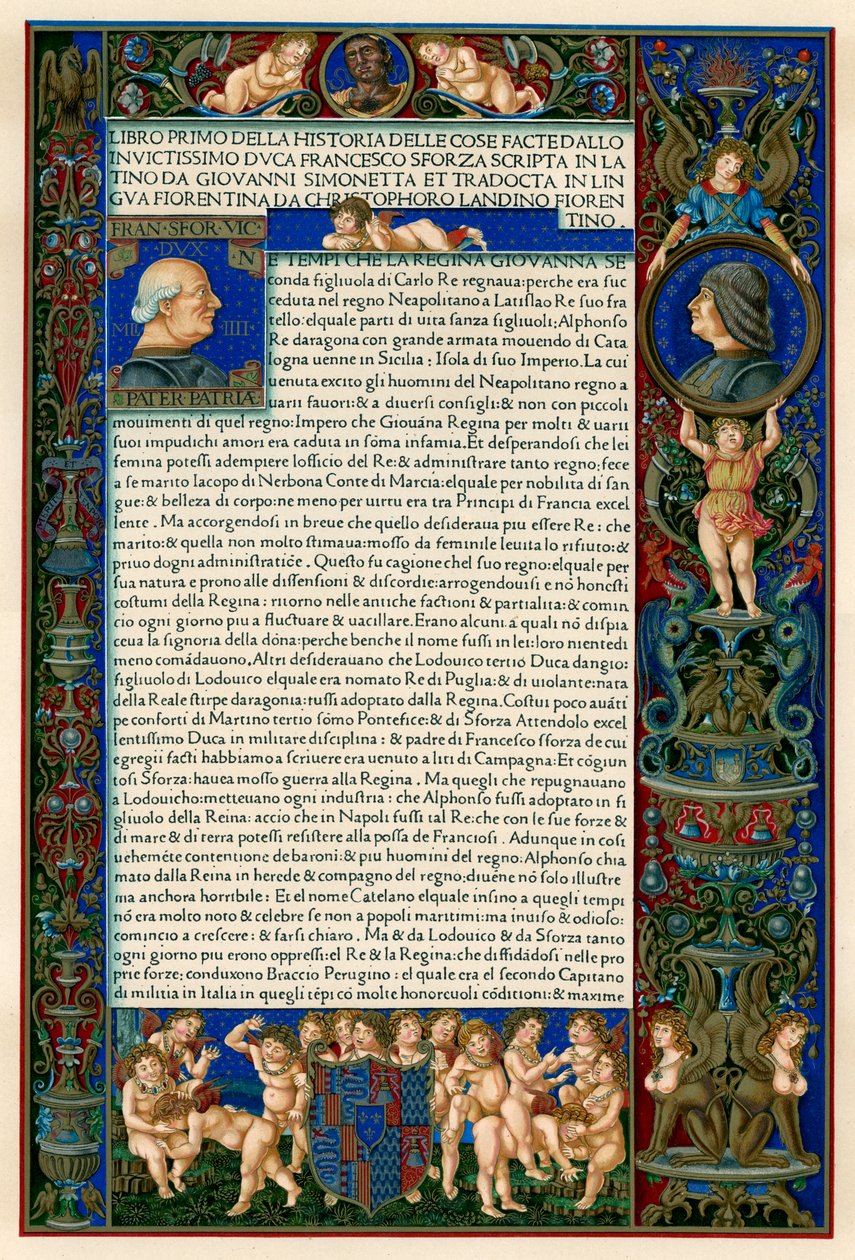 Textová stránka s portréty Francesca Sforzy, 1490 od Unbekannt