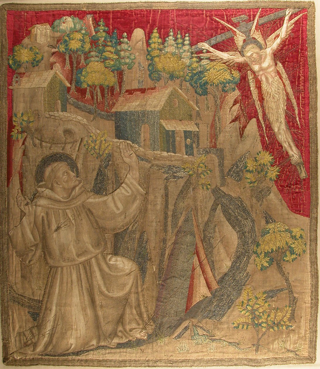 Textil se svatým Františkem přijímajícím stigmata, italština, konec 14. století. od Unbekannt