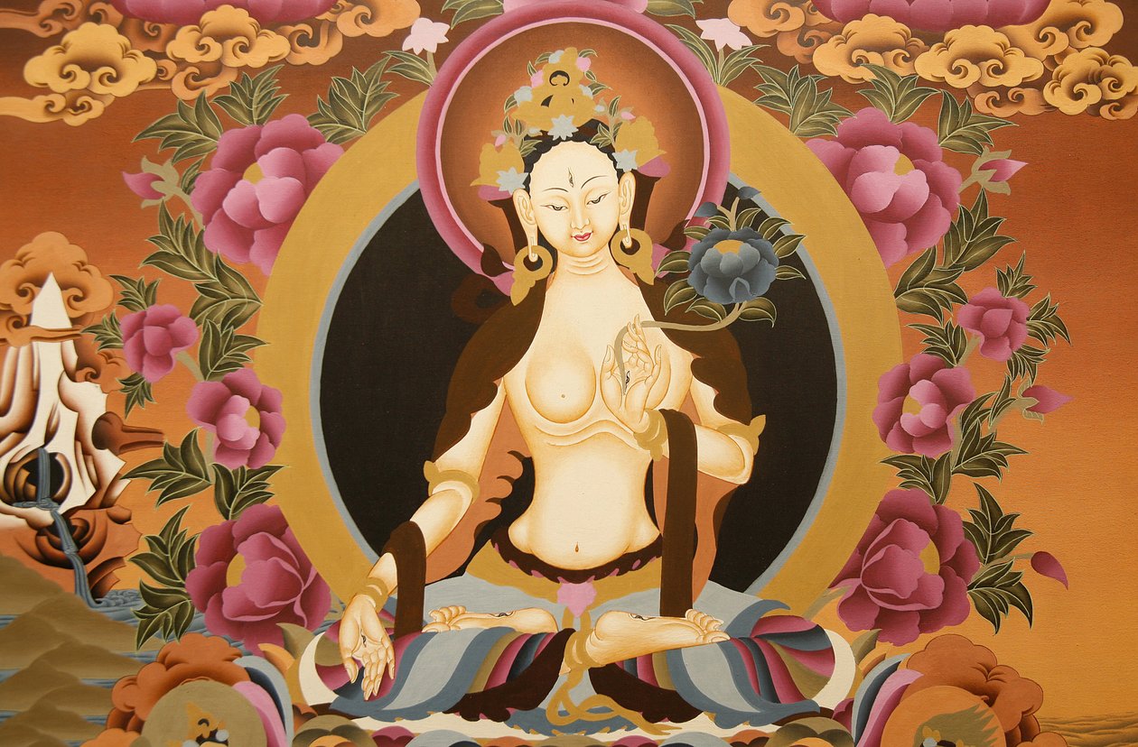 Thangka zobrazující bohyni bílé Tary, buddhistický symbol dlouhého života, Bhaktapur, Nepál od Unbekannt