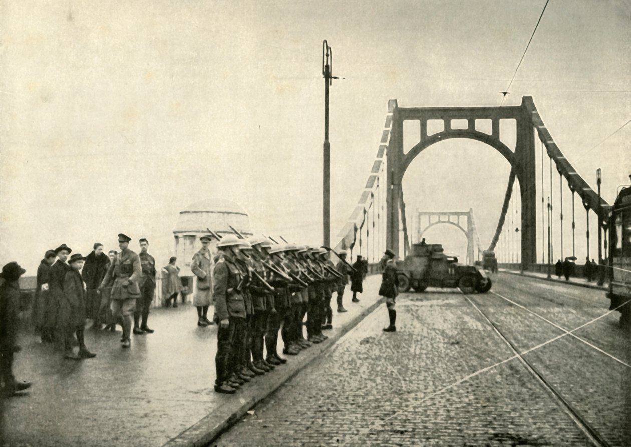 18. husaři hlídající most na Rýně v Kolíně nad Rýnem, 1919. od Unbekannt