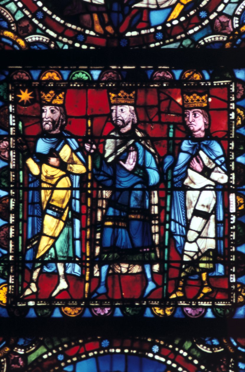 Klanění tří králů, barevné sklo, katedrála Chartres Francie, 1145-1155 od Unbekannt