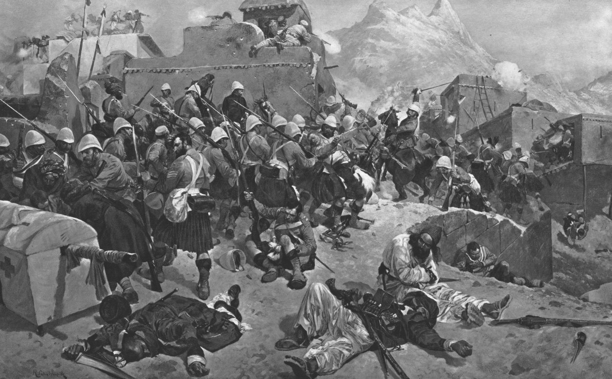 Afghánská válka, 1878-80: 91. Highlanders a 2. Gurkas zaútočí na Gandia Mullah, 1901. od Unbekannt
