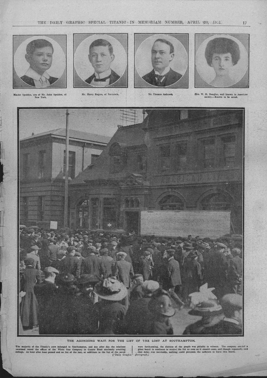Útrpné čekání na seznam ztracených v Southamptonu, 20. dubna 1912. od Unbekannt
