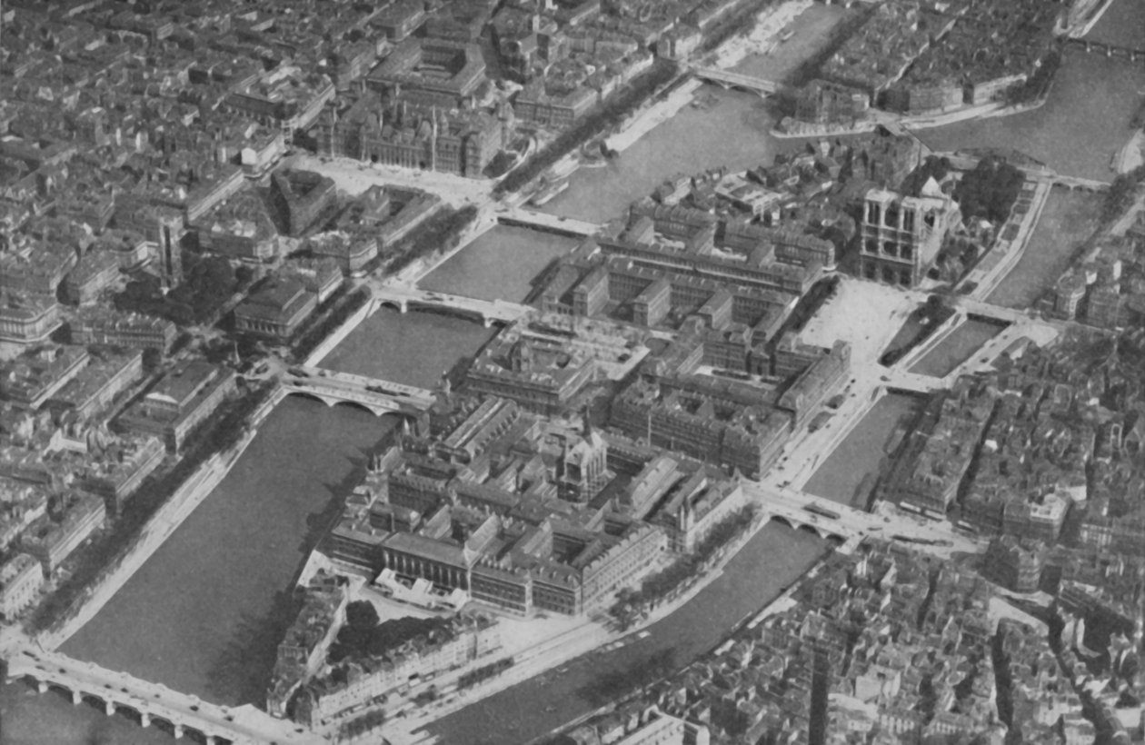 Starověké ostrovní srdce Paříže s devíti mosty při pohledu ze vzduchu, c1935 od Unbekannt