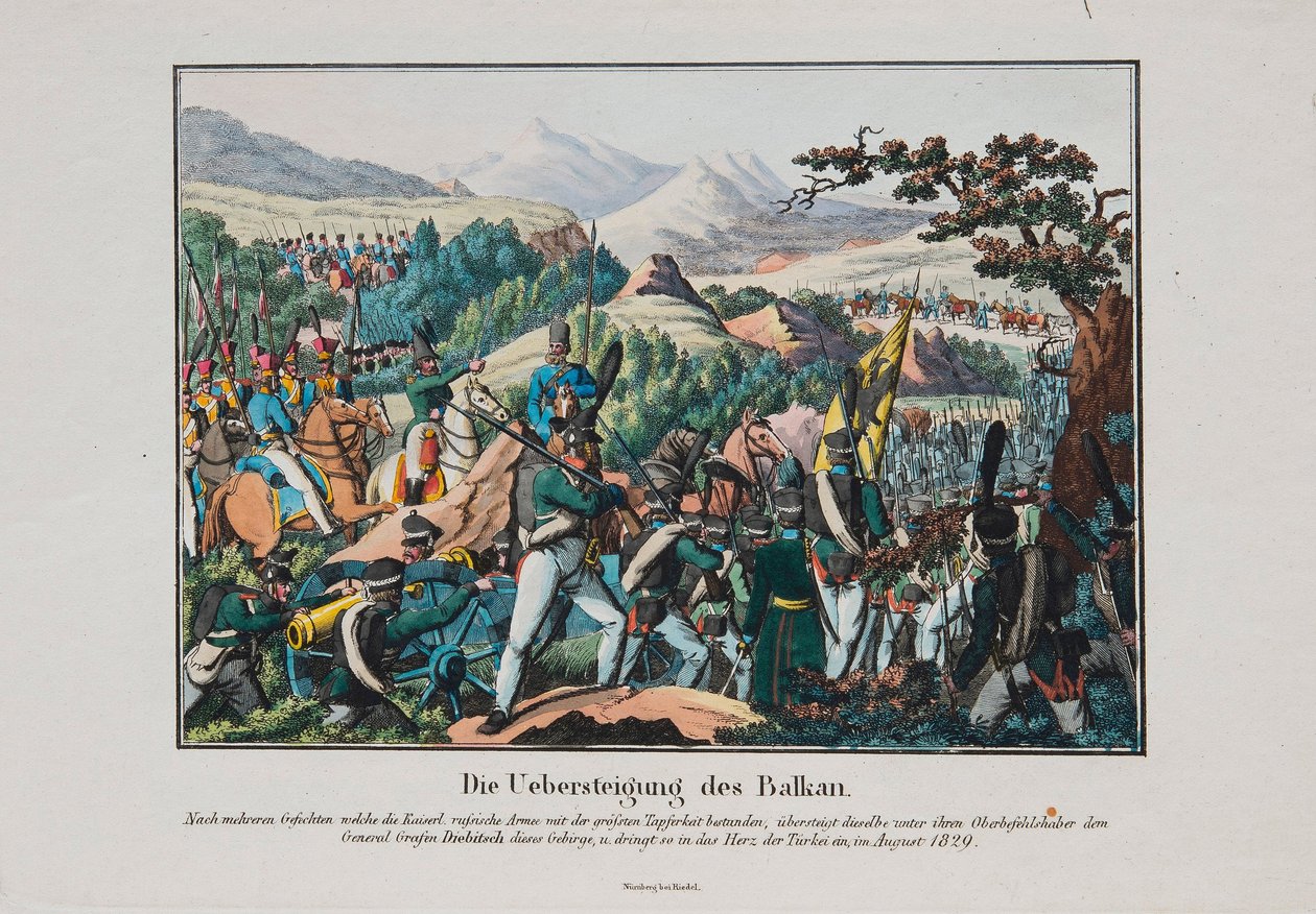 Armáda Grafa Ivana Ivanoviče Diebitsche překračující Balkán, c. 1830 od Unbekannt
