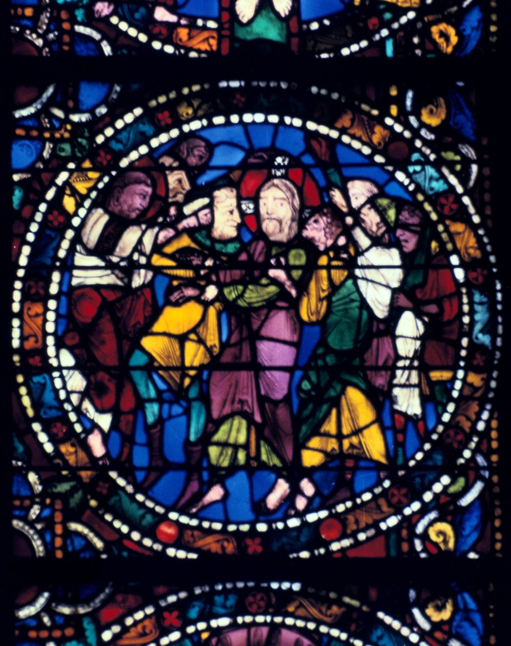 Zatčení Krista Jidášův polibek, barevné sklo, katedrála v Chartres, 1194-1260 od Unbekannt