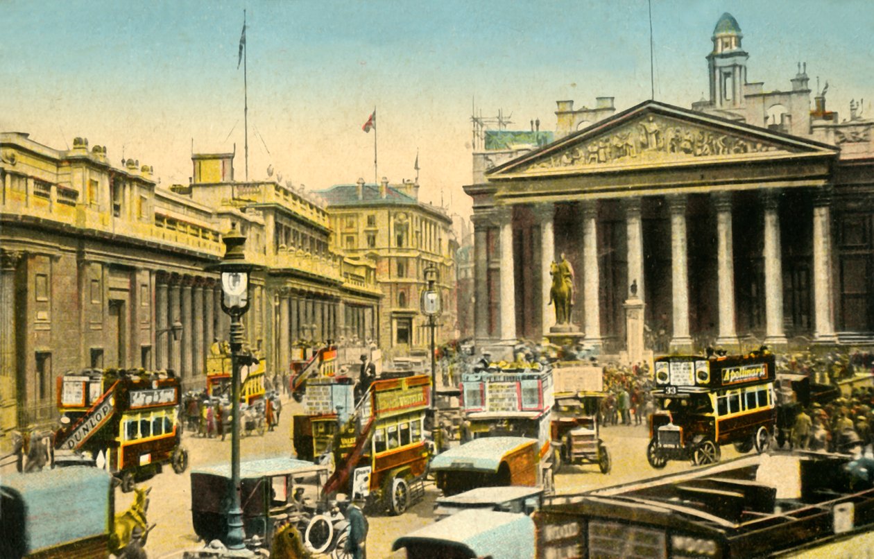 Bank of England a Royal Exchange, Londýn, c1910. od Unbekannt