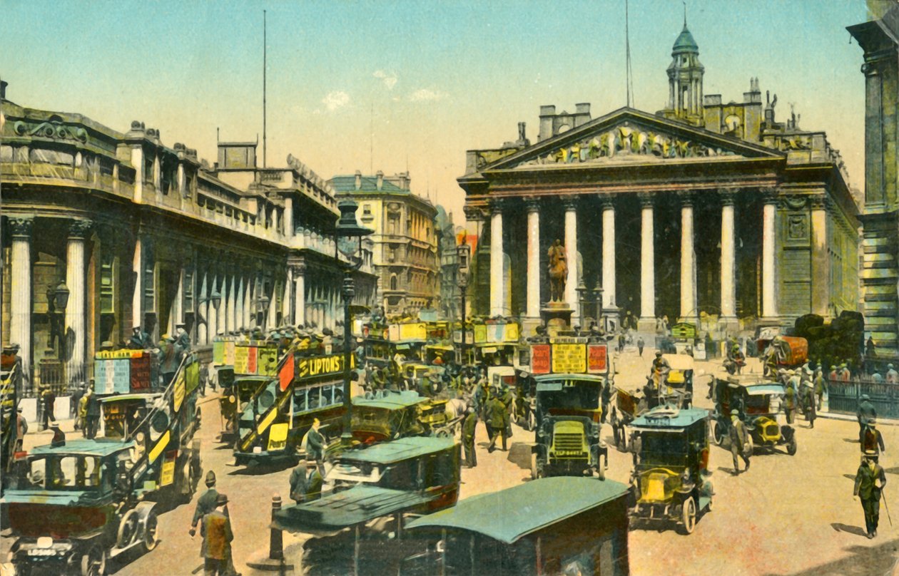Bank of England a Royal Exchange, Londýn, c1910. od Unbekannt
