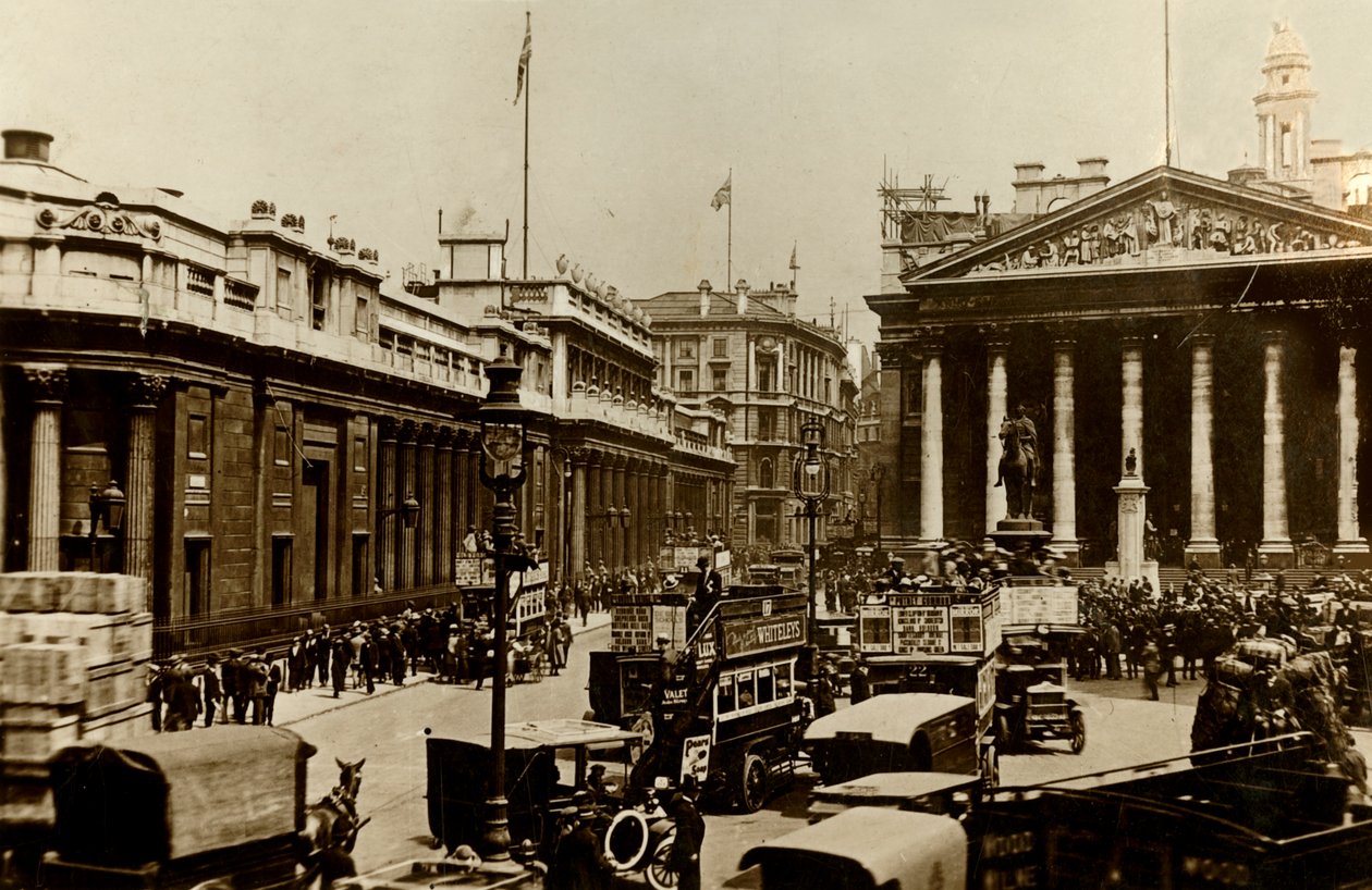 Bank of England a Royal Exchange, Londýn, c1910. od Unbekannt