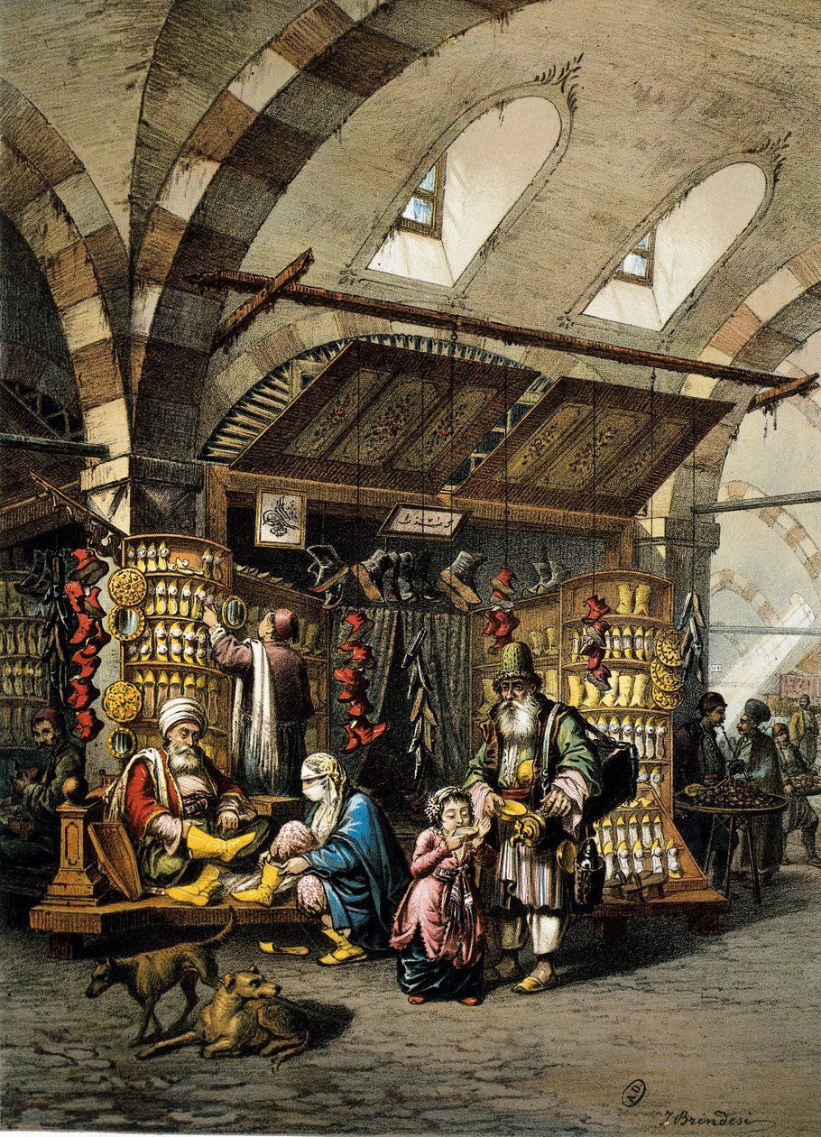 Konstantinopolský bazar (souk), barevná litografie od Unbekannt