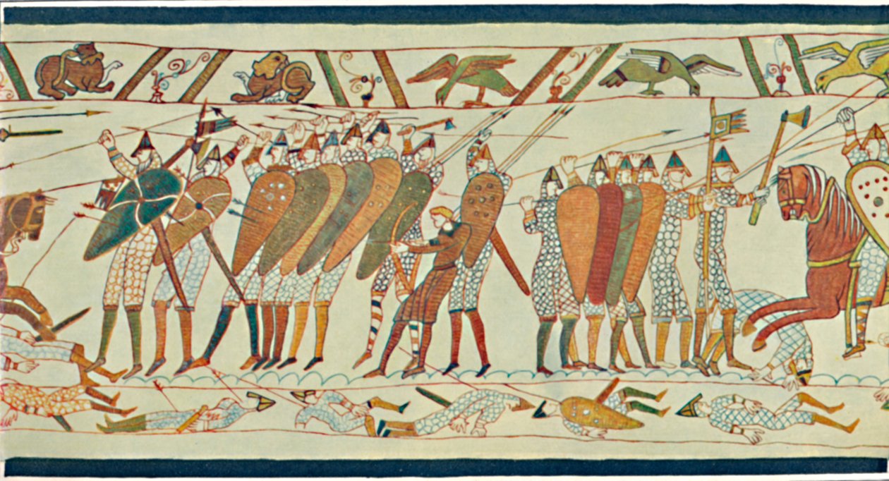Začátek bitvy u Senlac Bayeux Tapestry, c15. století, 1902 od Unbekannt