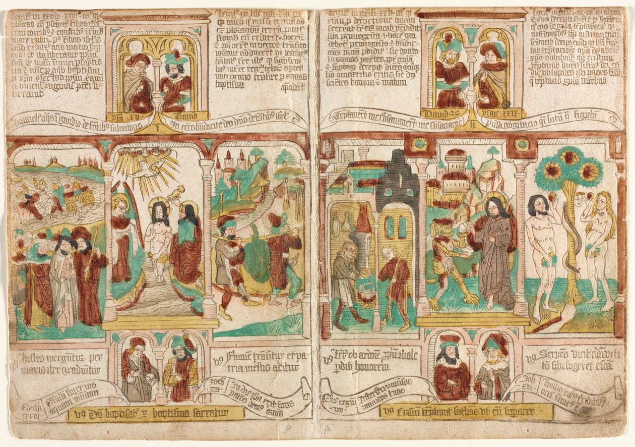 Bible chudých Biblia Pauperum, armáda faraonů utopená v Rudém moři..., 1450-1465. od Unbekannt