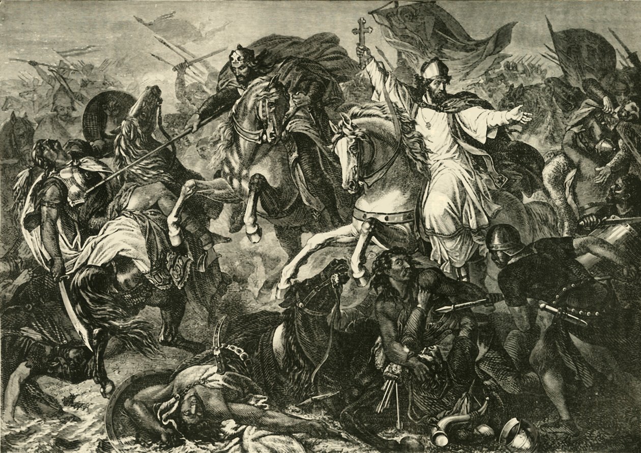 Biskup z Ratisbonu v bitvě u Augsburgu, bitvě u Lechfeldu 955, 1890. od Unbekannt