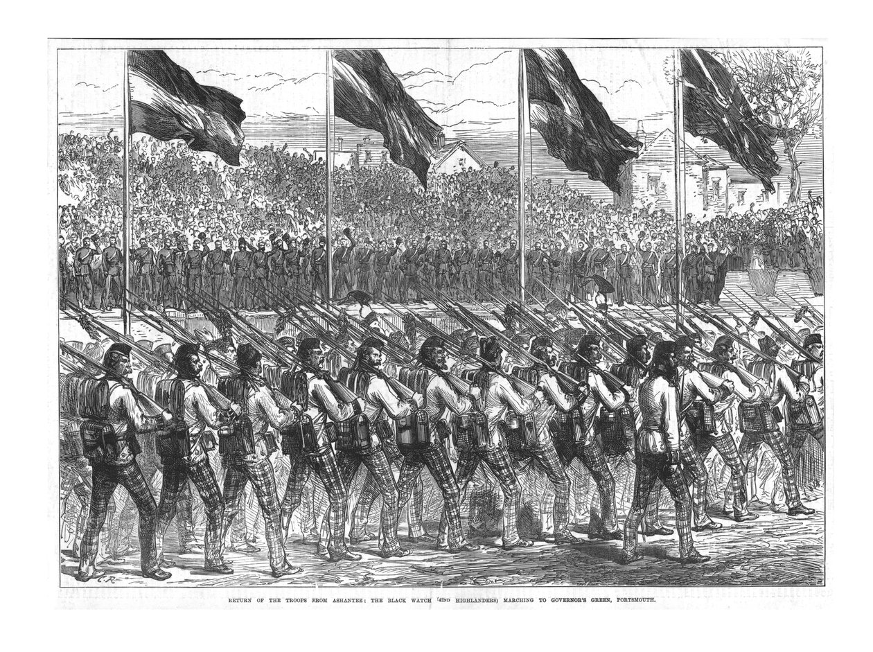 The Black Watch 42nd Highlanders Marching to Governors Green, Portsmouth, 1874. od Unbekannt