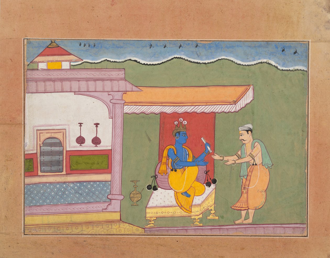Brahmin doručuje dopis Rukminis Krišnovi...z rozptýlené Bhagavata Purany..., ca. 1610. od Unbekannt