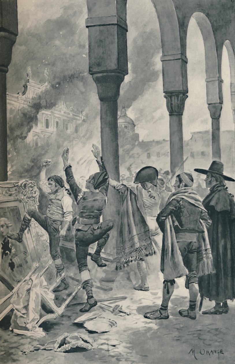 Spálení paláce Godoy populací v Madridu, 1896 od Unbekannt