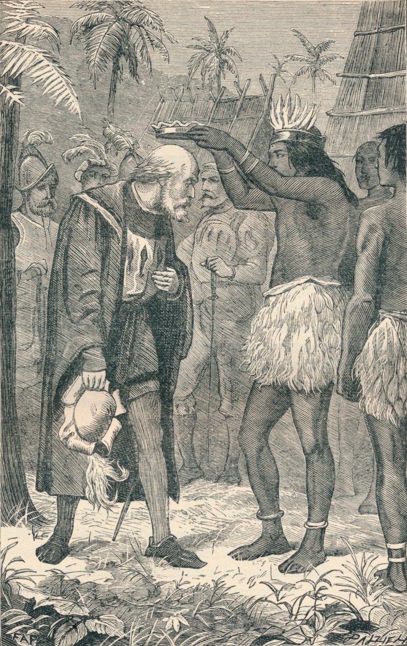 Cacique kladoucí korunu na hlavu Kolumba, 1904 od Unbekannt